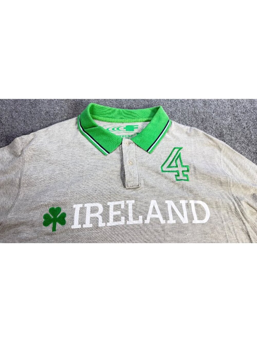 Ferruche Ireland Polo Shirt Gray & Green XL Shamrock Embroidered 4 Cotton blend
